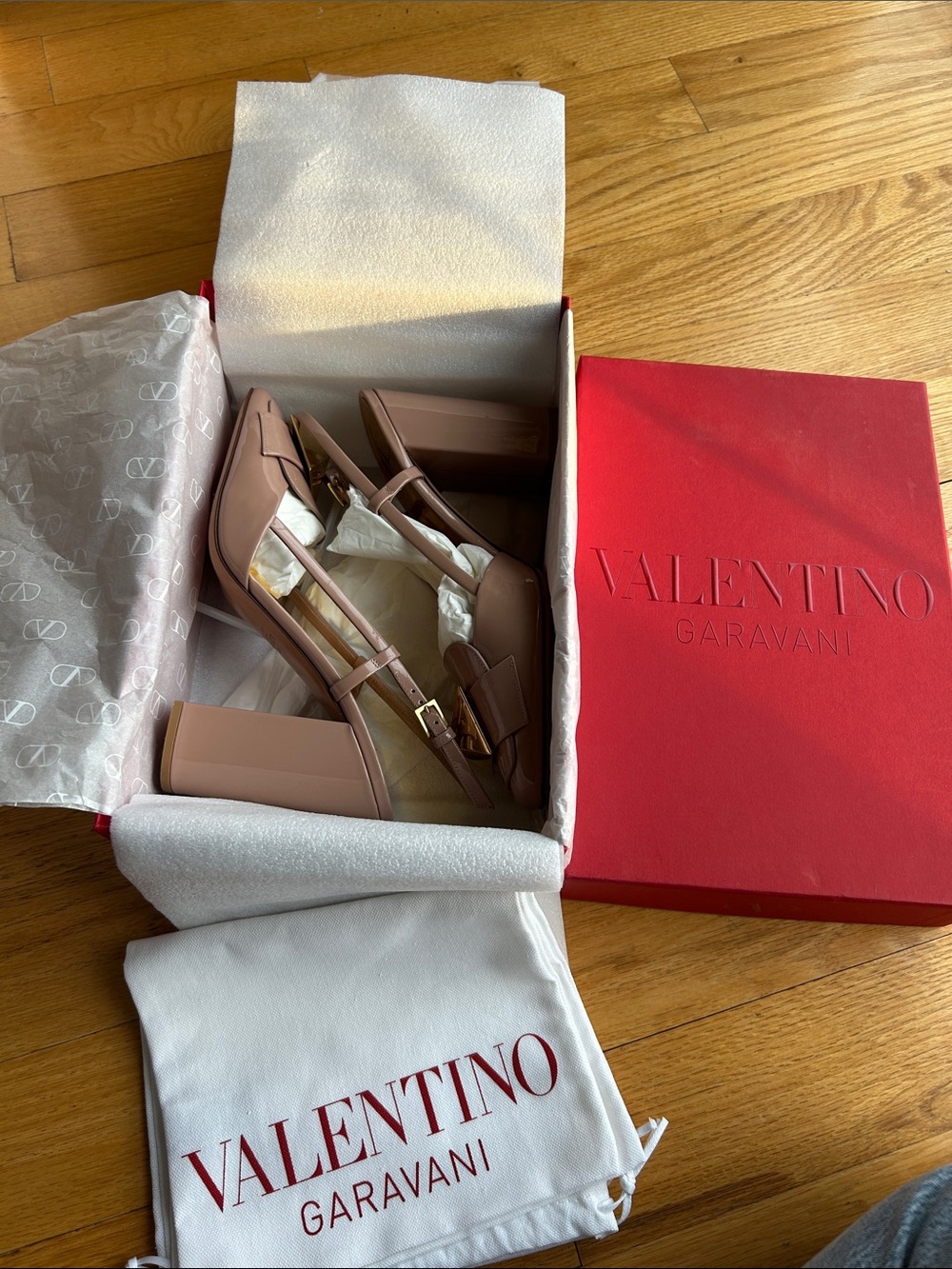 Valentino Garavani Blush Nude Block Heel Sandals